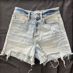 Trendy Frayed Hem Light Blue Denim Shorts